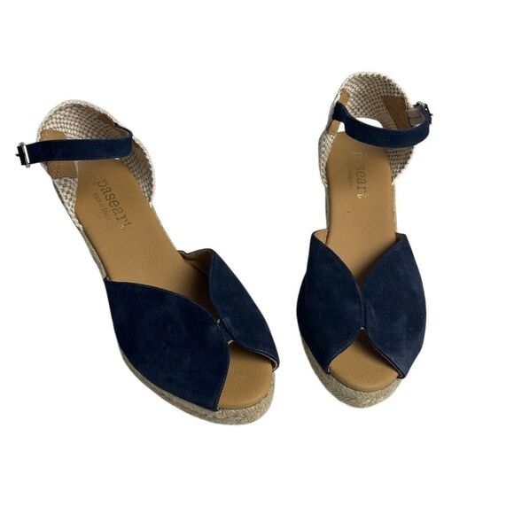 Paseart Women's Espadrille Wedge Sandals Blue Suede Size 38 Summer Casual - Picture 7 of 13